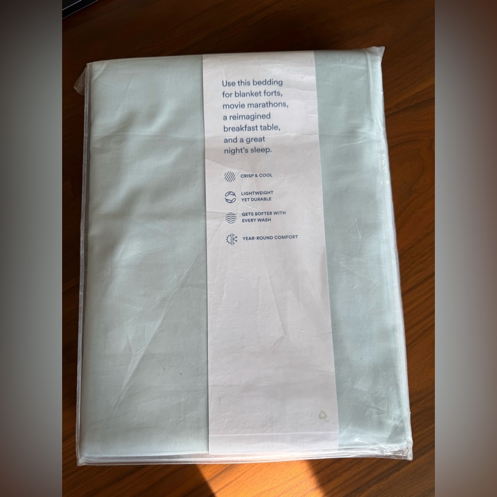 The Company Store Light Blue Cotton Percale Duvet Cover - Picture 3 of 11